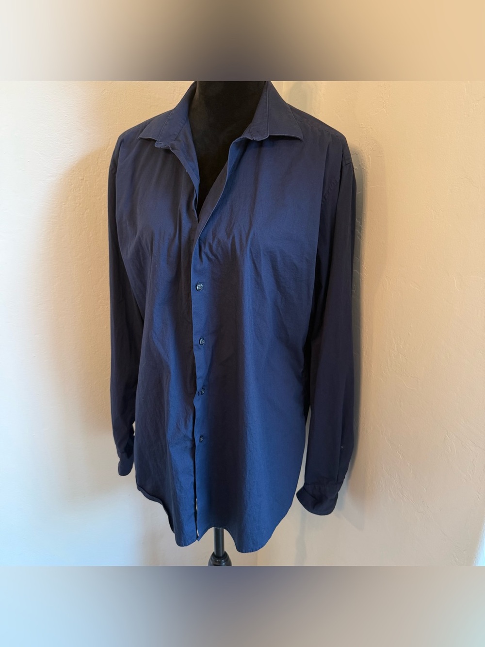 Women’s Classic Button-Up Long Sleeve Shirt - Navy Blue (Size L)